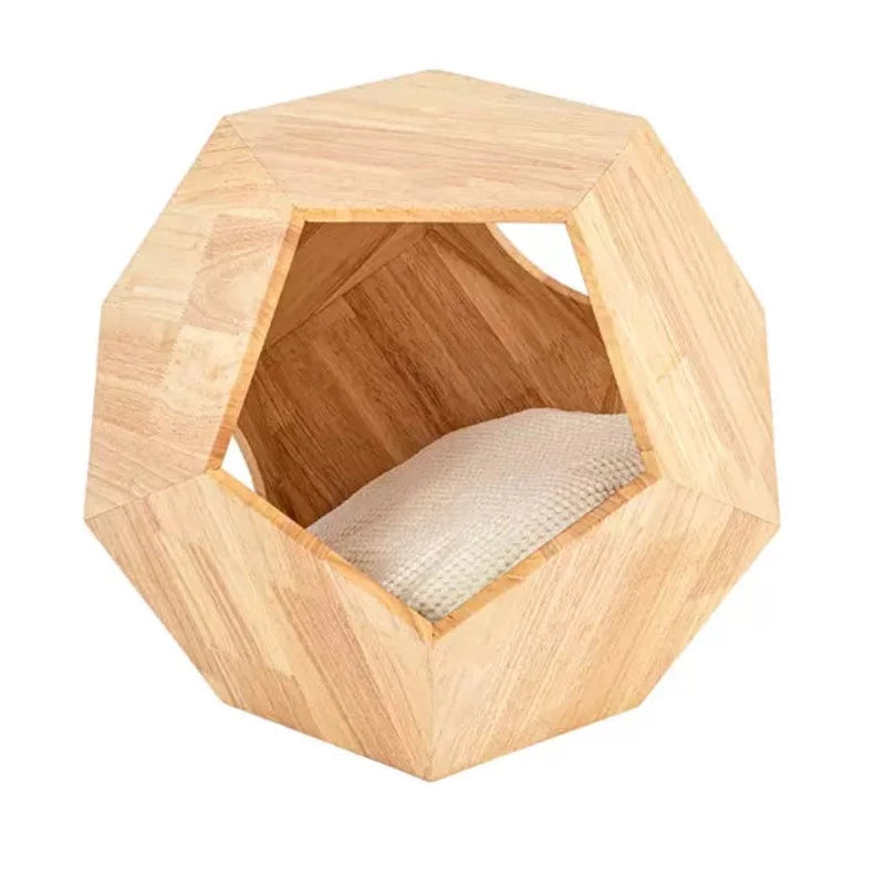 Solid Wood Geometric Side Bed for Cats & Dogs Cat Bed 2types