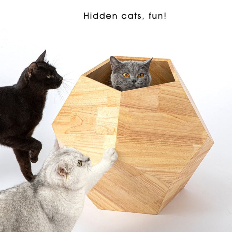 Solid Wood Geometric Side Bed for Cats & Dogs Cat Bed 2types