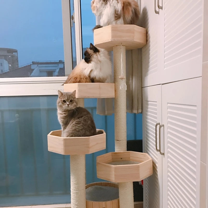 Solid wood large cat tree cat tower house