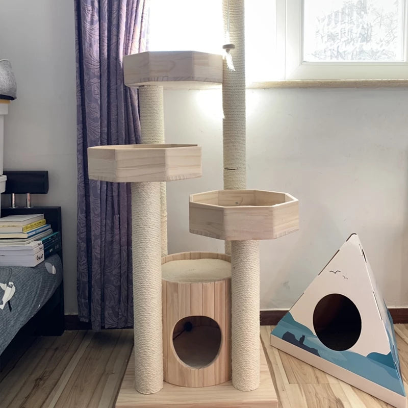 Solid wood large cat tree cat tower house