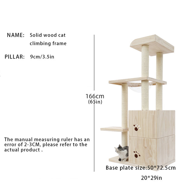 Multi-Level Wood Cat Condo with Space Capsule 166cm