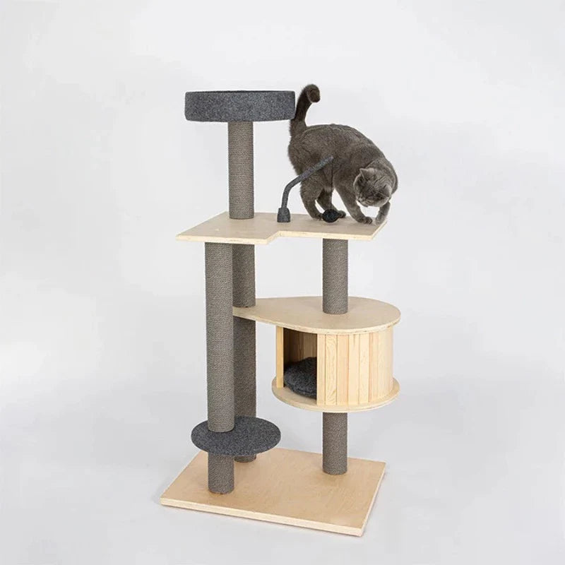 Modern Cat Tree Wooden Multi-Level Cat Scraper Tower with Toy