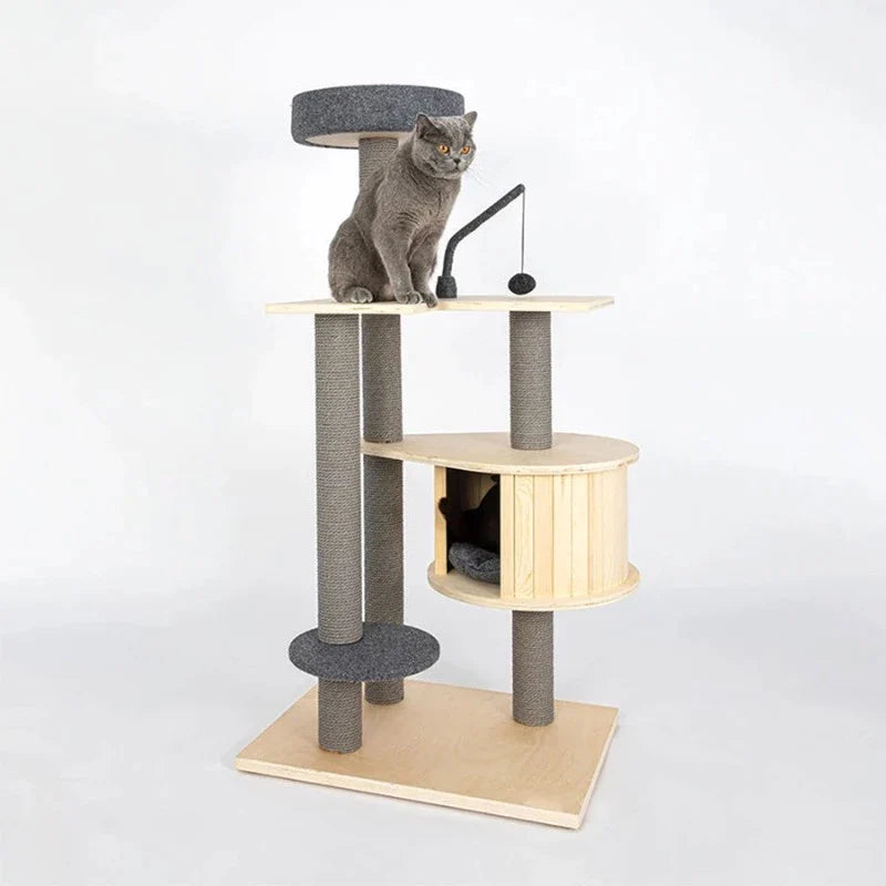 Modern Cat Tree Wooden Multi-Level Cat Scraper Tower with Toy