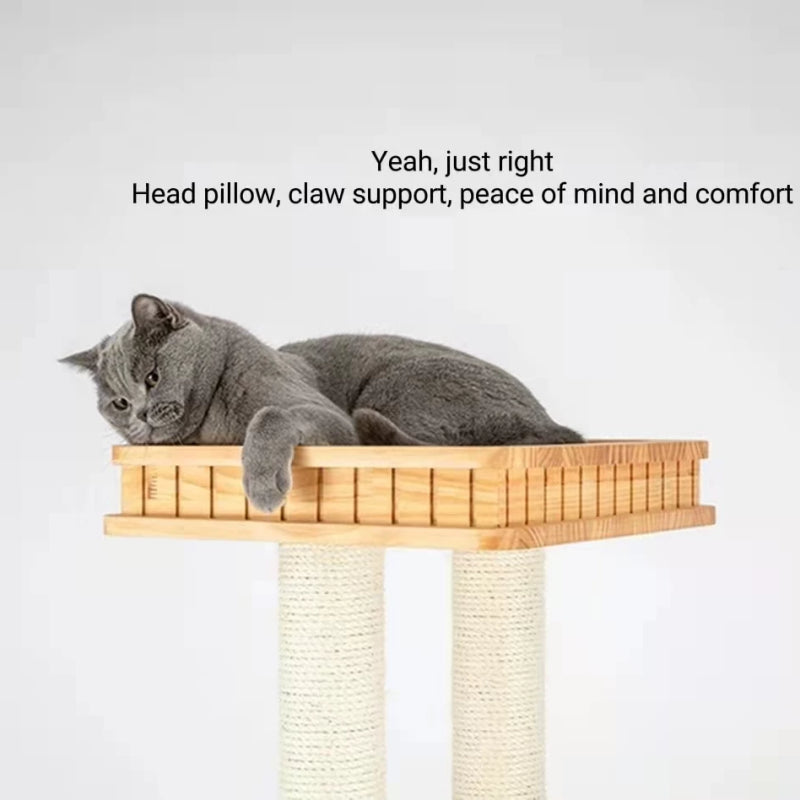 Solid Wood Cat Tree 95~195cm Multi-Level Cat Tower 4types