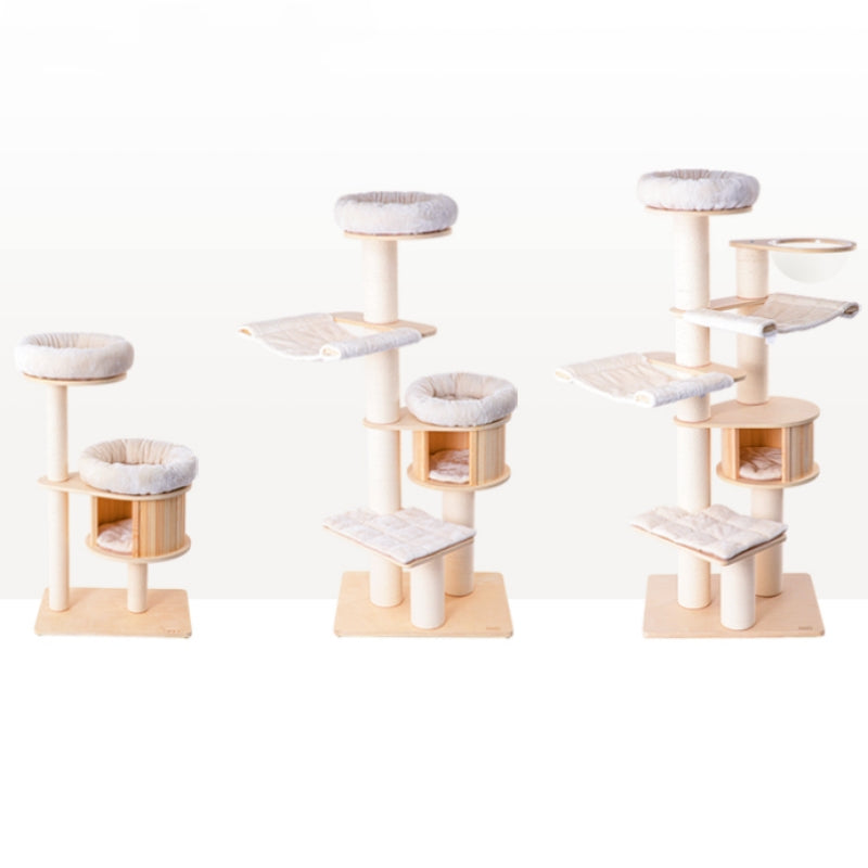 Cat Tree Solid Wood Cat Tower with Hammock & Space Capsule 3types