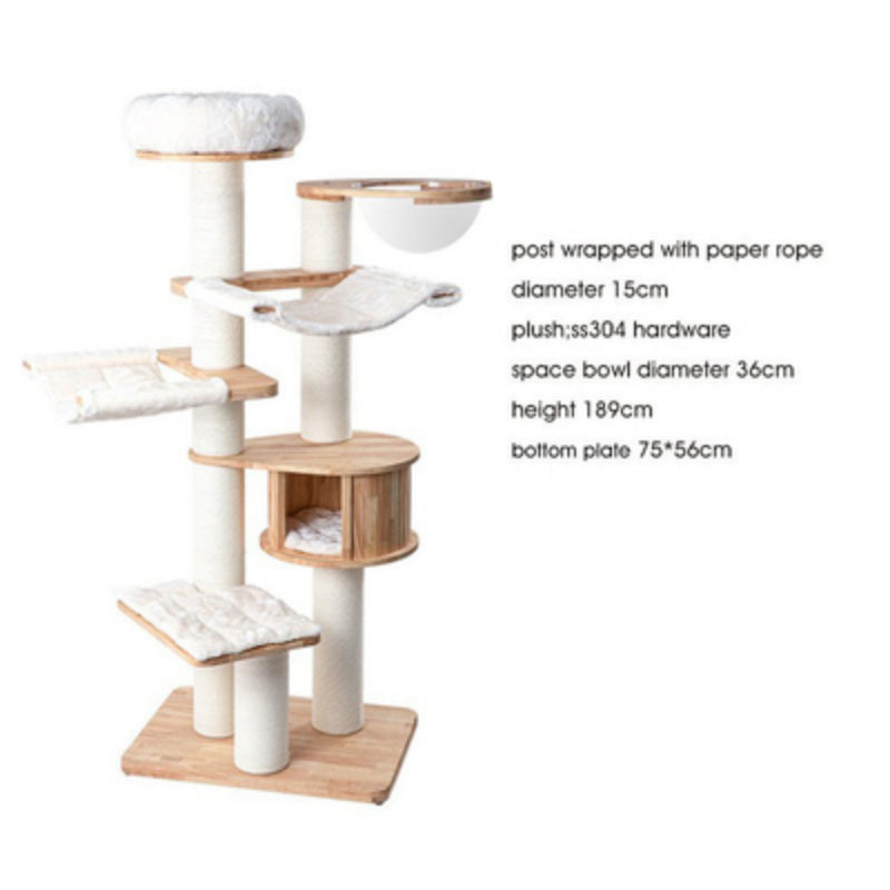 Cat Tree Solid Wood Cat Tower with Hammock & Space Capsule 3types