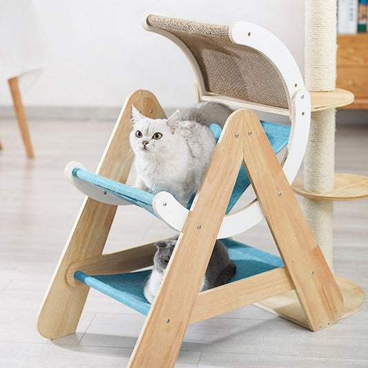Small Solid Wood Cat Tree Sisal Scratching Post Cat Bed