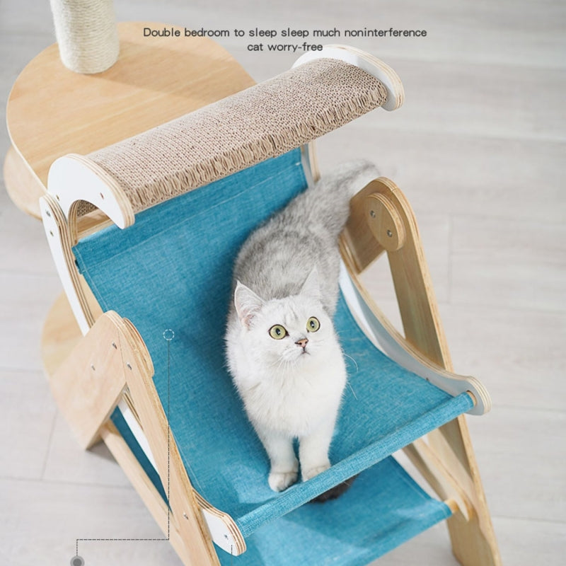 Small Solid Wood Cat Tree Sisal Scratching Post Cat Bed