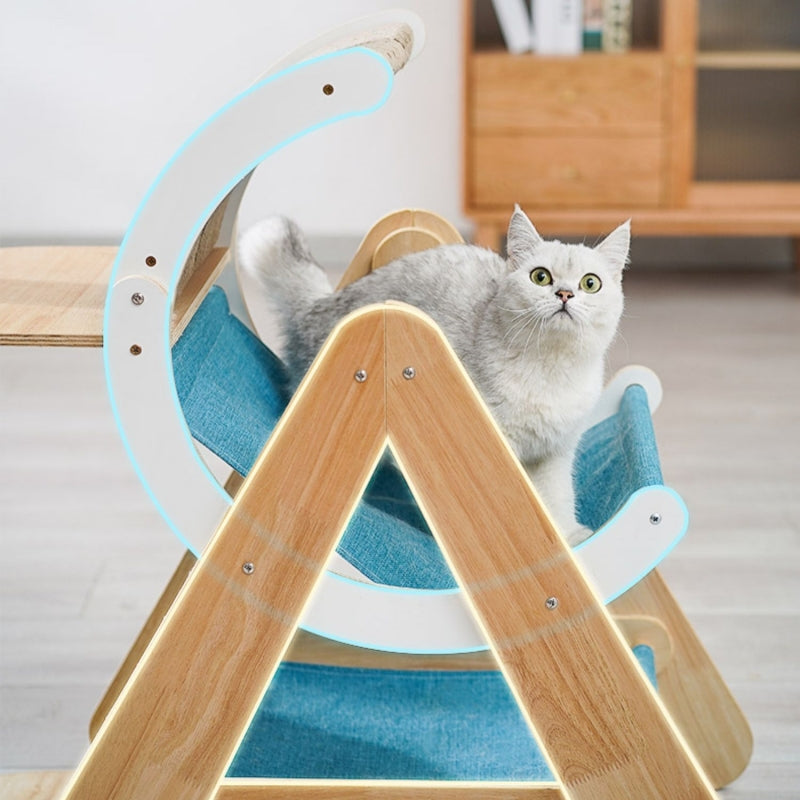 Small Solid Wood Cat Tree Sisal Scratching Post Cat Bed