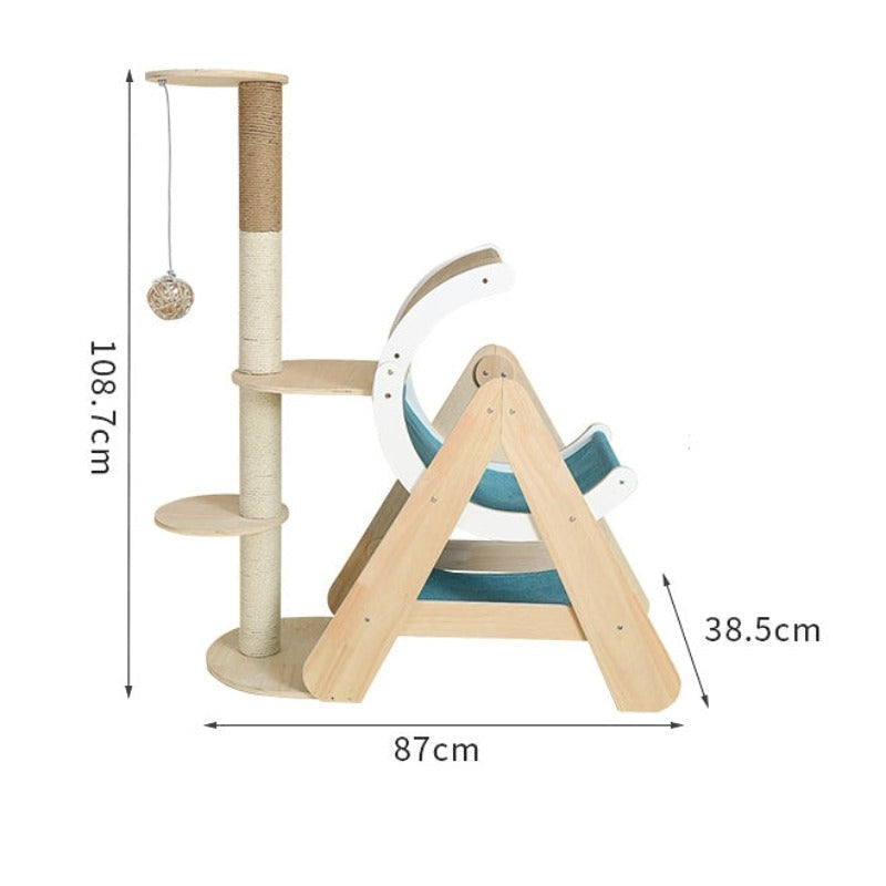 Small Solid Wood Cat Tree Sisal Scratching Post Cat Bed