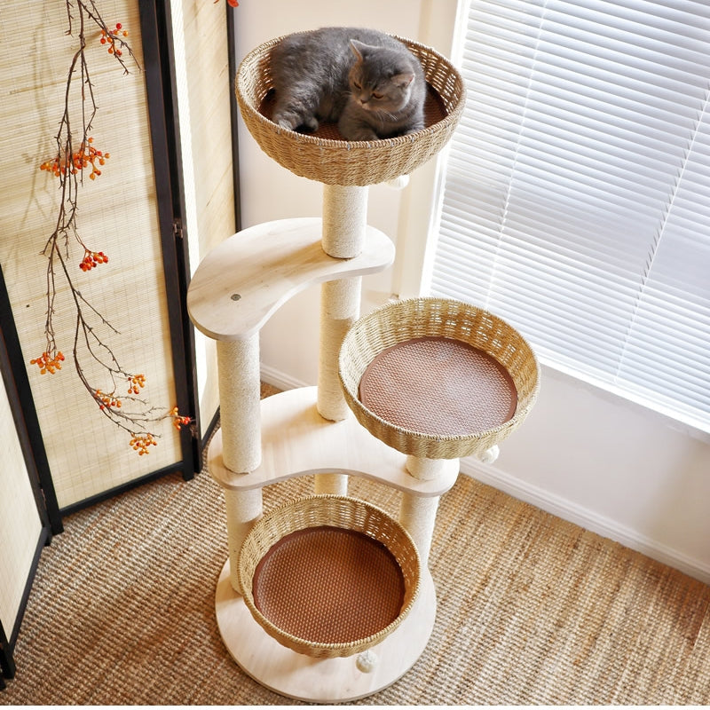 Large Rattan Sisal Scratching Post Mordern Cat Tree