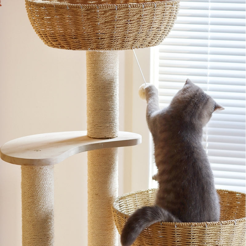 Large Rattan Sisal Scratching Post Mordern Cat Tree