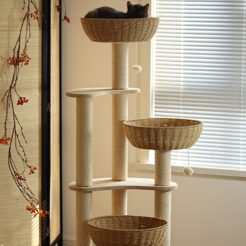 Large Rattan Sisal Scratching Post Mordern Cat Tree