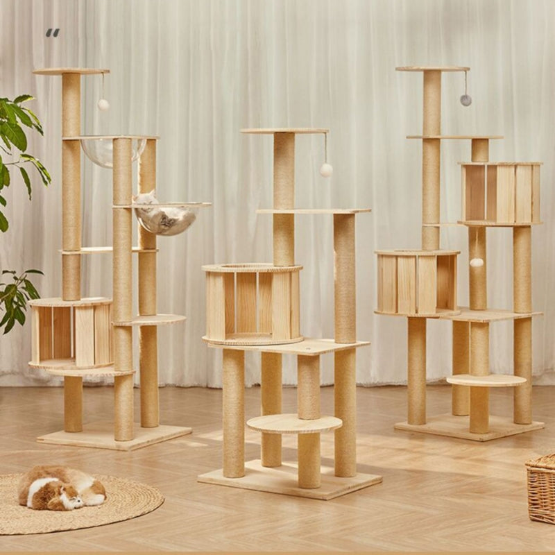 Solid Wood Cat Tree with Space Capsule & Toy 3types