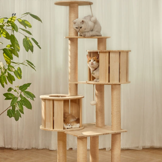 Solid Wood Cat Tree with Space Capsule & Toy 3types