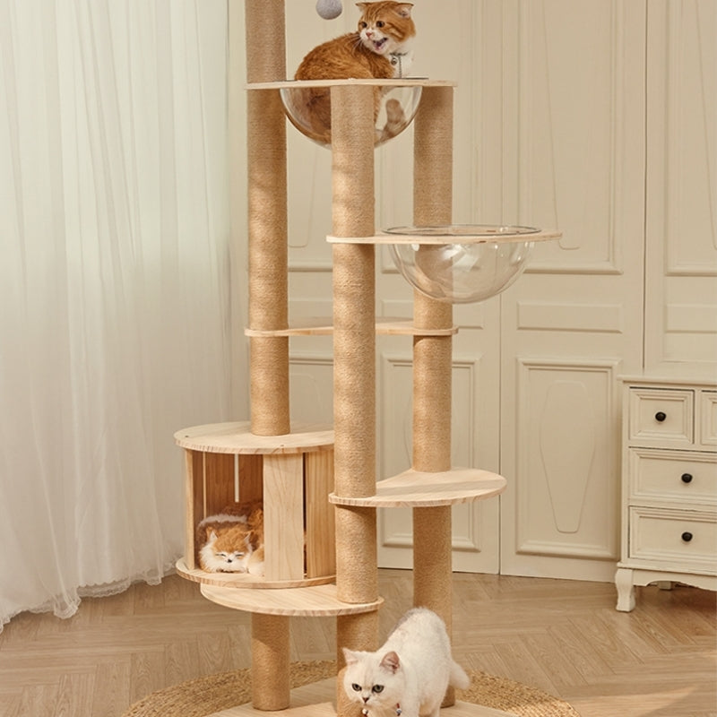 Solid Wood Cat Tree with Space Capsule & Toy 3types