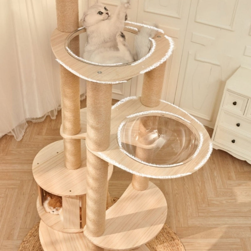 Solid Wood Cat Tree with Space Capsule & Toy 3types