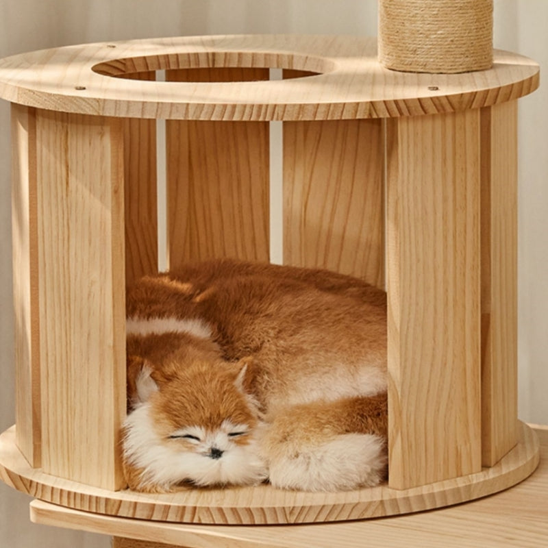 Solid Wood Cat Tree with Space Capsule & Toy 3types