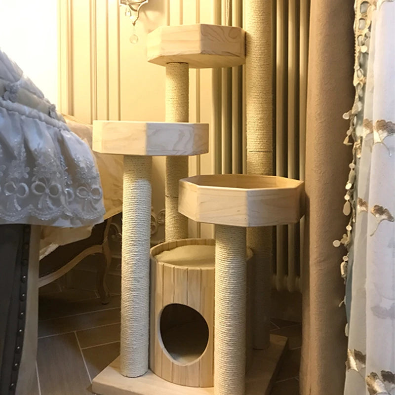 Solid wood large cat tree cat tower house