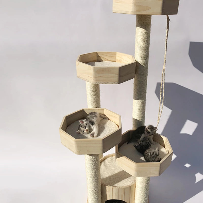 Solid wood large cat tree cat tower house